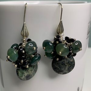 Jasper and Agate silver dangle earrings